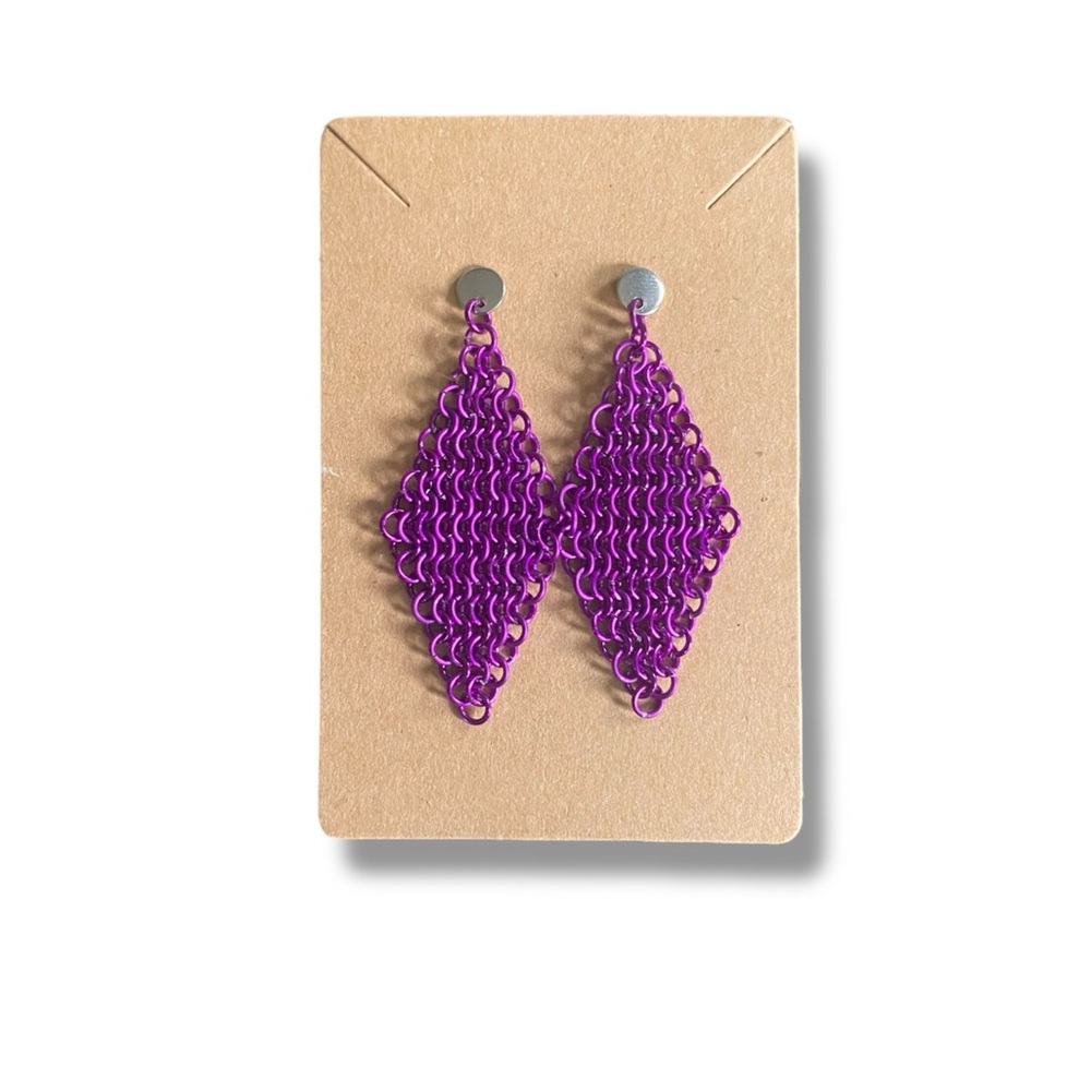 Handmade NWT’s Micro Chainmail Y2K Goth Grunge Medival Purple Dangle Earrings